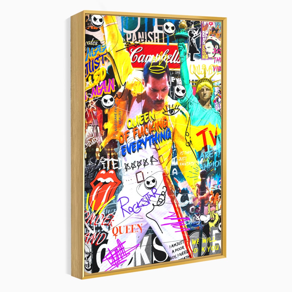 Tablou canvas cu tablou canvas cu freddie mercury stil grafitti, in rama de aluminiu auriu